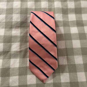 Vintage Lilly Daché Tie 70s 80s Pink Navy Stripe Made in USA Preppy Necktie 3''